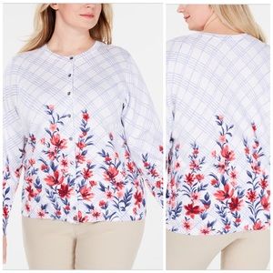 1X 2X Floral Printed Button Down Cardigan Plus Sz